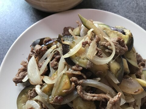 牛コマ肉と茄子炒め